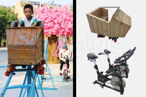 Wooden Cabin and Bike of Human Powered Pedal Roller Coaster